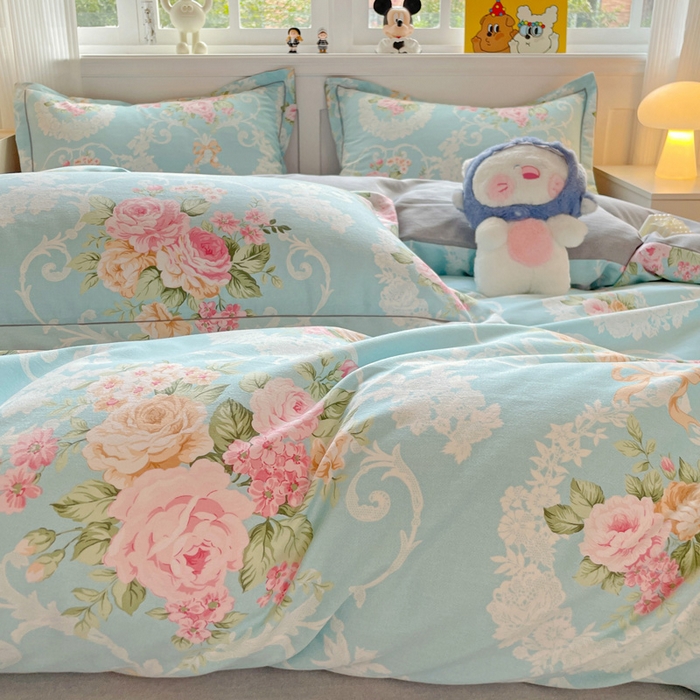 91家纺网 家纺一手货源 找家纺 暖芯优选 2025直播热款加厚全棉磨毛四件套喷气印花纯棉（一字绣工艺款）学生三件套9月上新 流年