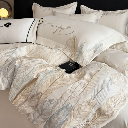 91家纺网 家纺一手货源 找家纺 （总）博纳家纺 2024新款亲肤棉磨毛绣花宽边四件套爱乐之家-羽毛