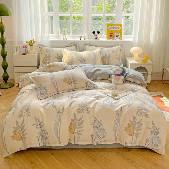 91家纺网 家纺一手货源 找家纺 暖芯优选 2025直播热款加厚全棉磨毛四件套喷气印花纯棉（一字绣工艺款）学生三件套9月上新 幽羽