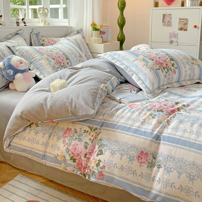 91家纺网 家纺一手货源 找家纺 暖芯优选 2025直播热款加厚全棉磨毛四件套喷气印花纯棉（一字绣工艺款）学生三件套9月上新 晨光