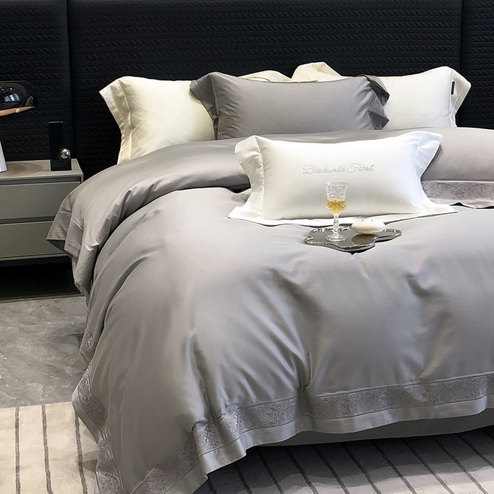 91家纺网 家纺一手货源 找家纺 黑白森林 2024新款50X50S天丝棉磨毛四件套 瑞丽-星空灰