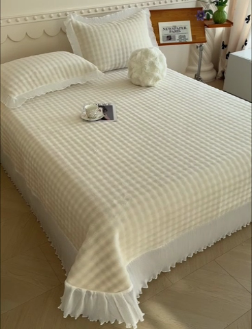 91家纺网 家纺一手货源 找家纺 冬然家纺 2024新款泡泡绒床裙四件套系列 泡泡绒-奶油白