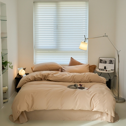 91家纺网 家纺一手货源 找家纺 沐晴家纺 2024新款纯色火山保暖全棉磨毛纯色简约轻奢四件套 鱼肚