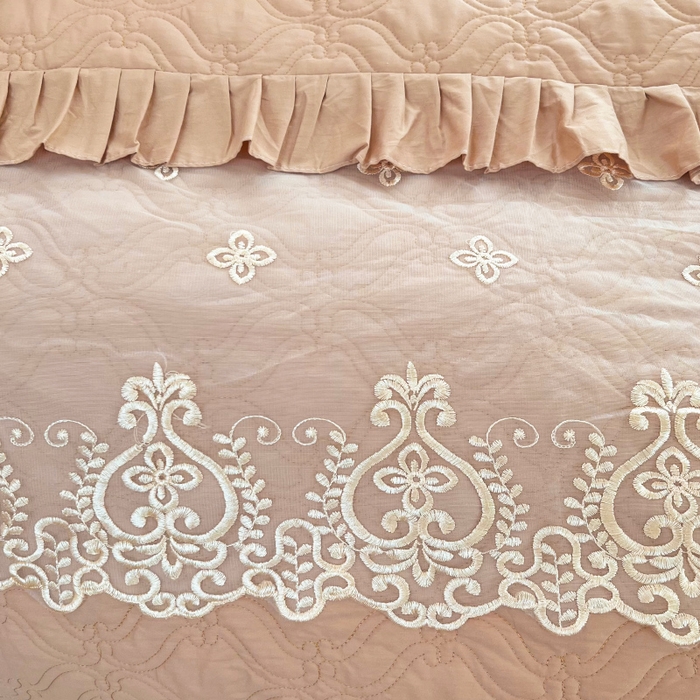 91家纺网 家纺一手货源 找家纺 罗艺轩 2024新款公主风全棉加厚可脱卸床笠式床裙四件套 慕雅-香槟