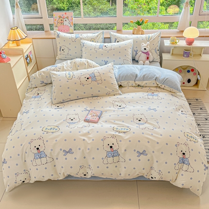 91家纺网 家纺一手货源 找家纺 麦伦家居 2024秋冬新品 多功能床品全棉+牛奶绒四件套 波点狗