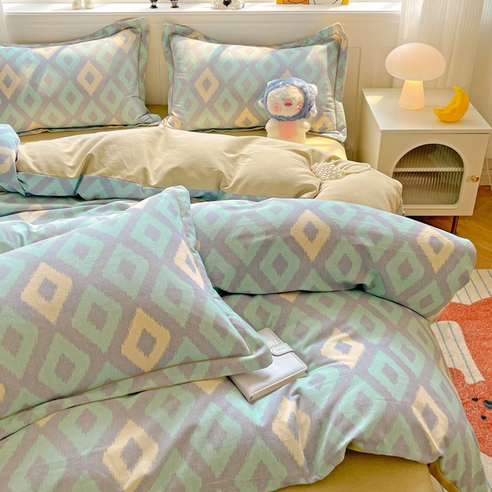 91家纺网 家纺一手货源 找家纺 暖芯优选 2025直播热款加厚全棉磨毛四件套喷气印花纯棉（一字绣工艺款）学生三件套9月上新 空间