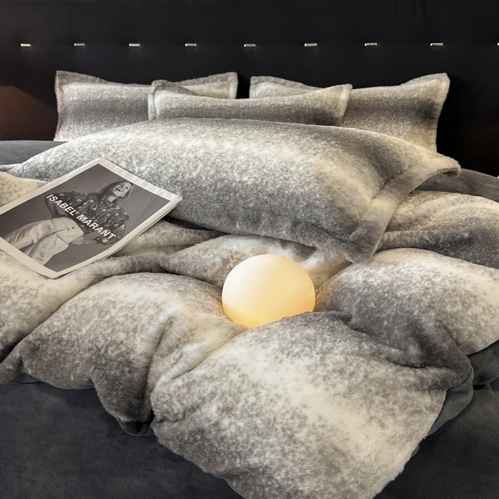 91家纺网 家纺一手货源 找家纺 慕尚家纺 2025新款高端亲肤舒适暖芙兔毛四件套 暖芙-霞灰