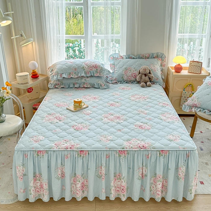 91家纺网 家纺一手货源 找家纺 忘忧草 2024亲肤水洗棉夹棉床裙--小清新系列 安娜花园