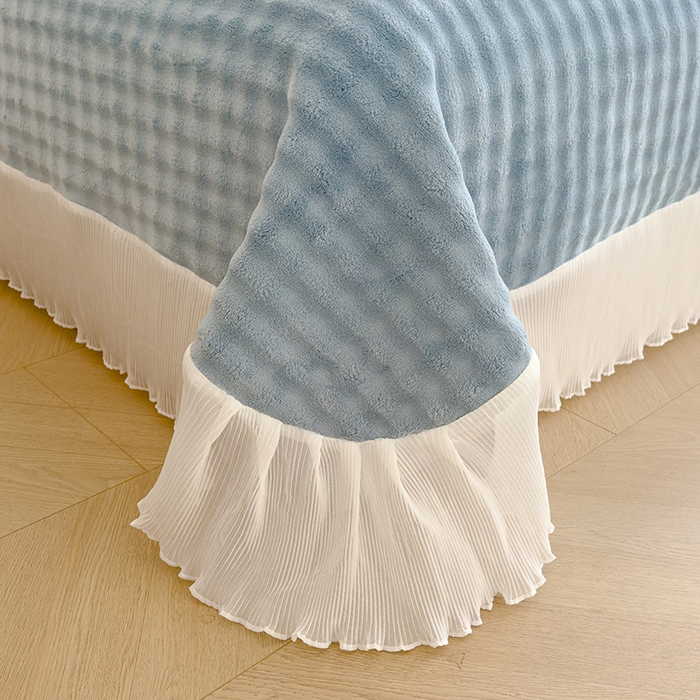 91家纺网 家纺一手货源 找家纺 冬然家纺 2024新款泡泡绒床裙四件套系列 泡泡绒-梦幻蓝