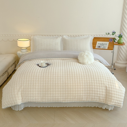 冬然家纺 2024新款泡泡绒床裙四件套系列 泡泡绒-奶油白