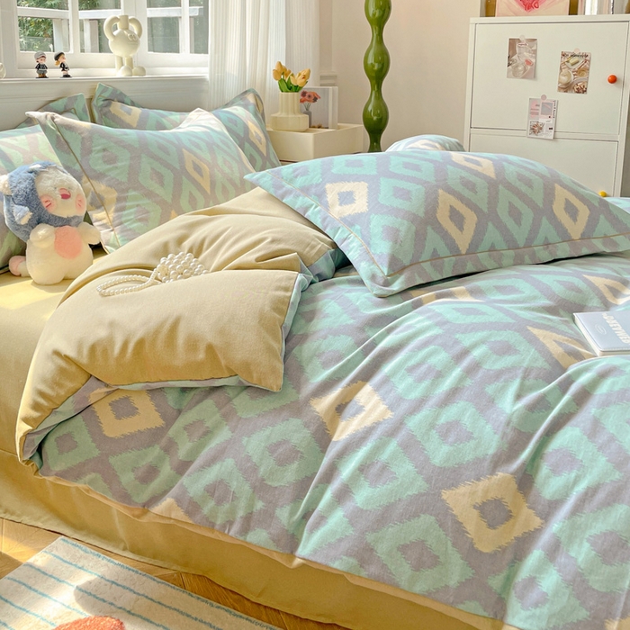 91家纺网 家纺一手货源 找家纺 暖芯优选 2025直播热款加厚全棉磨毛四件套喷气印花纯棉（一字绣工艺款）学生三件套9月上新 空间