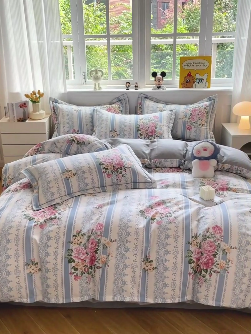 91家纺网 家纺一手货源 找家纺 暖芯优选 2025直播热款加厚全棉磨毛四件套喷气印花纯棉（一字绣工艺款）学生三件套9月上新 晨光