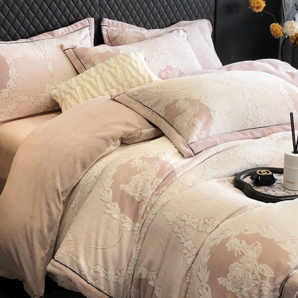 漫调家纺 2024新款轻奢立体着色雕花绒牛奶绒四件套 玫瑰庄园-粉