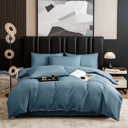 91家纺网 家纺一手货源 找家纺 简宜家居 2025新款60S长绒棉提花四件套 简约-蓝