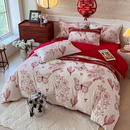 慕希家纺 2024新款A类婚庆款宝宝绒数码印花四件套 浪漫一生