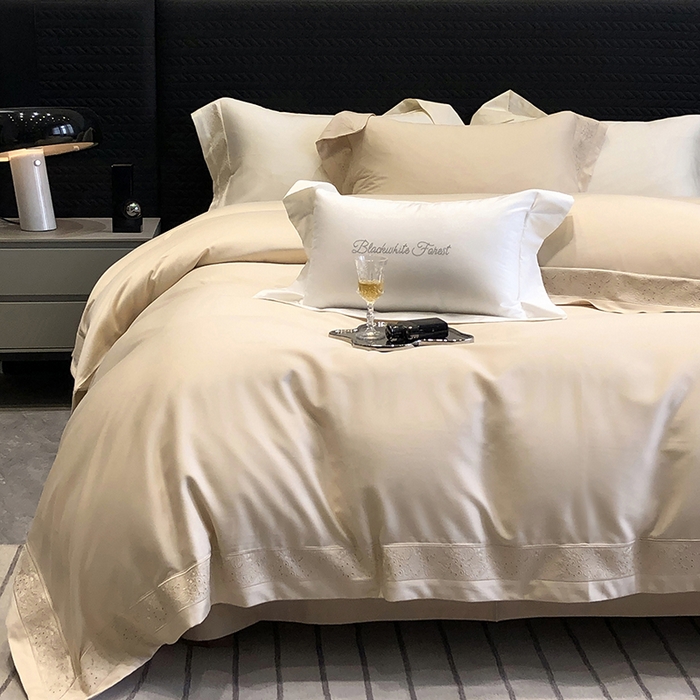 91家纺网 家纺一手货源 找家纺 黑白森林 2024新款50X50S天丝棉磨毛四件套 瑞丽-蜜合驼