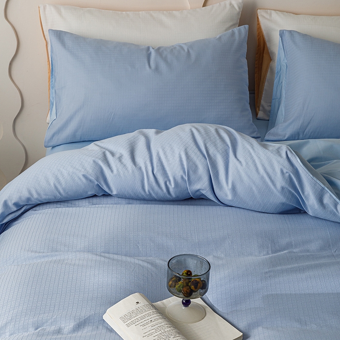 91家纺网 家纺一手货源 找家纺 简宜家居 2025新款60S长绒棉提花四件套 绅士-天蓝