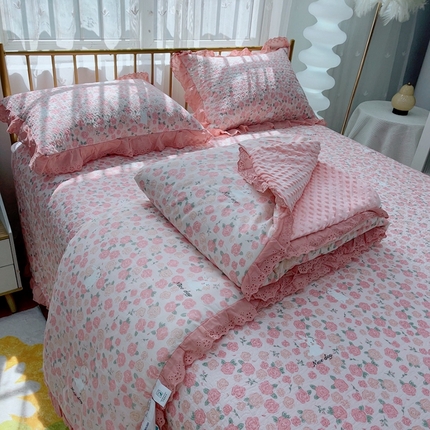91家纺网 家纺一手货源 找家纺 （总）暖居 2025暖居韩版纯棉豆豆被高温砂洗床盖四件套同款全棉被套