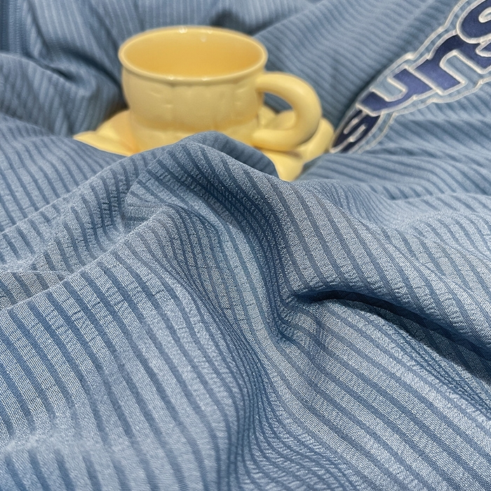 91家纺网 家纺一手货源 找家纺 眠帛家居 2024新款水洗棉磨毛提花刺绣四件套阳光系列 阳光-冰岛蓝