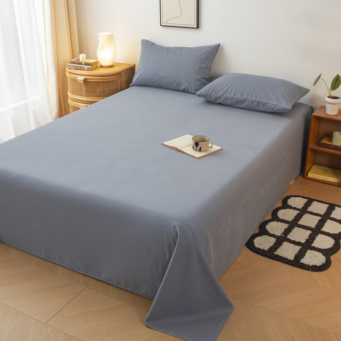 91家纺网 家纺一手货源 找家纺 寐眠 2024新款全棉磨毛床单枕套 蓝灰色