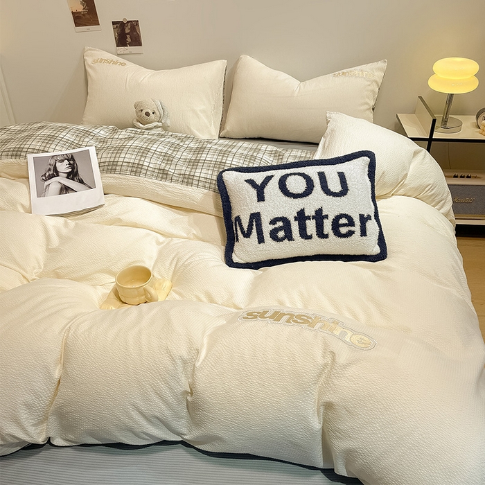 91家纺网 家纺一手货源 找家纺 眠帛家居 2024新款水洗棉磨毛提花刺绣四件套阳光系列 阳光-奶杏