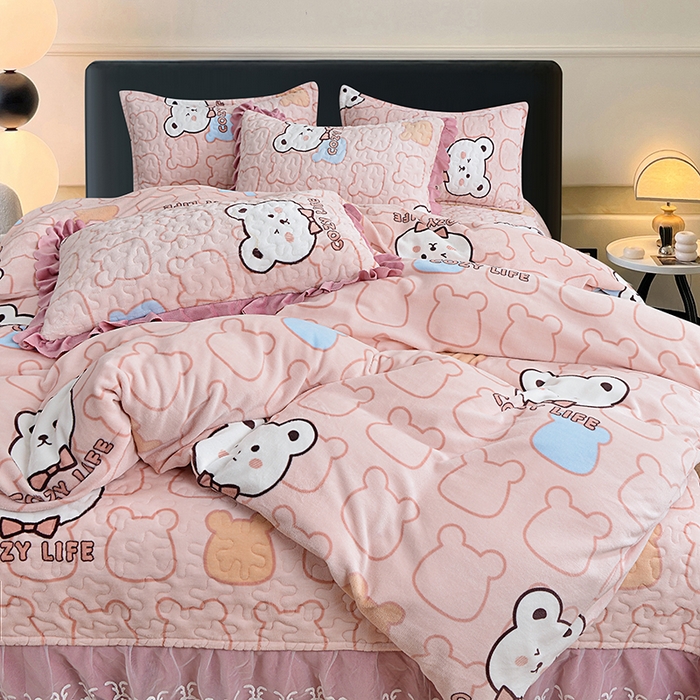 91家纺网 家纺一手货源 找家纺 （总）2024新款亲肤牛奶绒夹棉床盖四件套