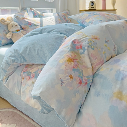 91家纺网 家纺一手货源 找家纺 暖芯优选 2025直播爆款全棉ins印花四件套纯棉床单床笠学生三件套9月上新 优漫蓝语