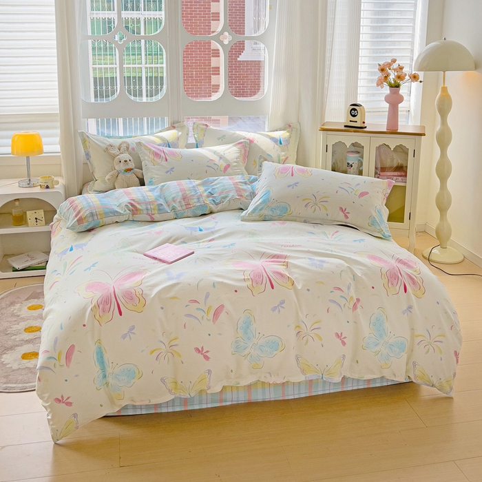 91家纺网 家纺一手货源 找家纺 暖芯优选 2025直播爆款全棉ins印花四件套纯棉床单床笠学生三件套9月上新 恋蝶花瑶