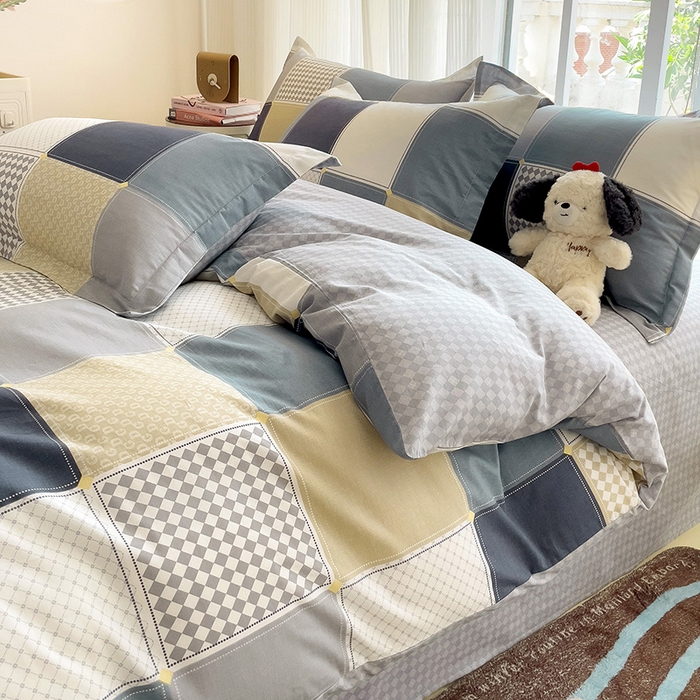 91家纺网 家纺一手货源 找家纺 暖芯优选 2025直播爆款全棉ins印花四件套纯棉床单床笠学生三件套9月上新 小方阵