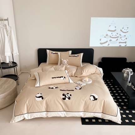 91家纺网 家纺一手货源 找家纺 （总）初拾 2024新款100s澳棉磨毛毛巾绣四件套-熊猫