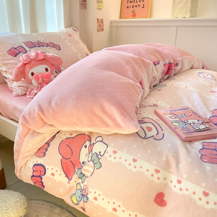 91家纺网 家纺一手货源 找家纺 星座 2025新款三丽鸥牛奶绒套件学生床 贪吃美乐蒂