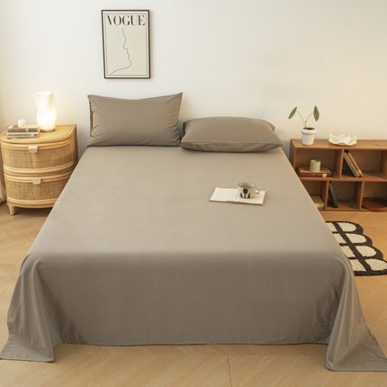 寐眠 2024新款全棉磨毛床单枕套 棕咖色