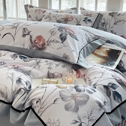 91家纺网 家纺一手货源 找家纺 秋冬季A类母婴级加厚保暖四件套全棉纯棉轻奢风数码印花宽边款新疆棉床上用品秘森