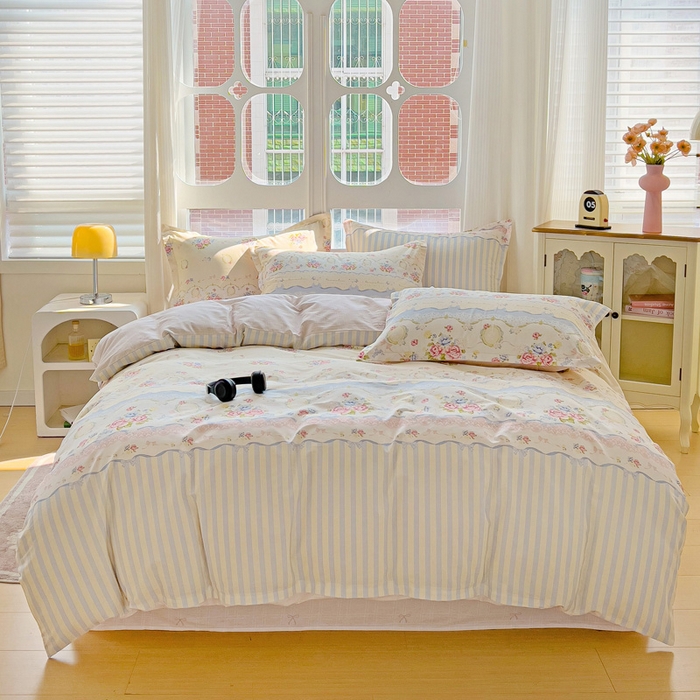 91家纺网 家纺一手货源 找家纺 暖芯优选 2025直播爆款全棉ins印花四件套纯棉床单床笠学生三件套9月上新 时光漫旅