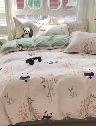 91家纺网 家纺一手货源 找家纺 暖芯优选 2025直播爆款全棉ins印花四件套纯棉床单床笠学生三件套9月上新 熊猫竹园