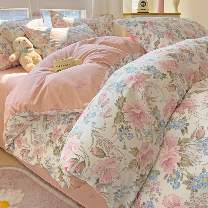 91家纺网 家纺一手货源 找家纺 暖芯优选 2025直播爆款全棉ins印花四件套纯棉床单床笠学生三件套9月上新 花暖香风