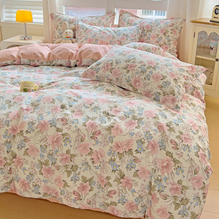 91家纺网 家纺一手货源 找家纺 暖芯优选 2025直播爆款全棉ins印花四件套纯棉床单床笠学生三件套9月上新 花暖香风