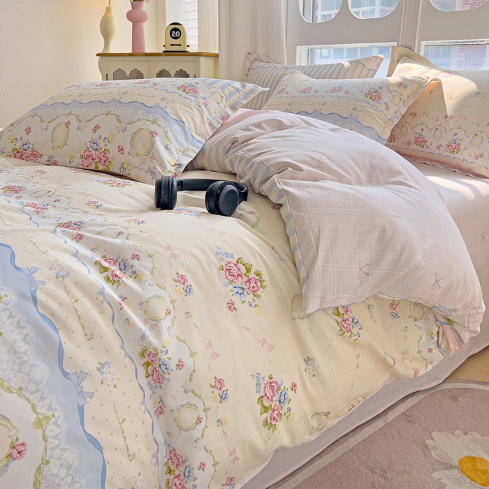 91家纺网 家纺一手货源 找家纺 暖芯优选 2025直播爆款全棉ins印花四件套纯棉床单床笠学生三件套9月上新 时光漫旅