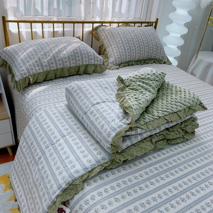 91家纺网 家纺一手货源 找家纺 （总）暖居 2025暖居韩版纯棉豆豆被高温砂洗床盖四件套同款全棉被套