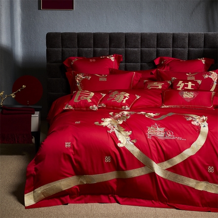 91家纺网 家纺一手货源 找家纺 （总）高大尚 2025新款长绒棉囍嫁系列四件套