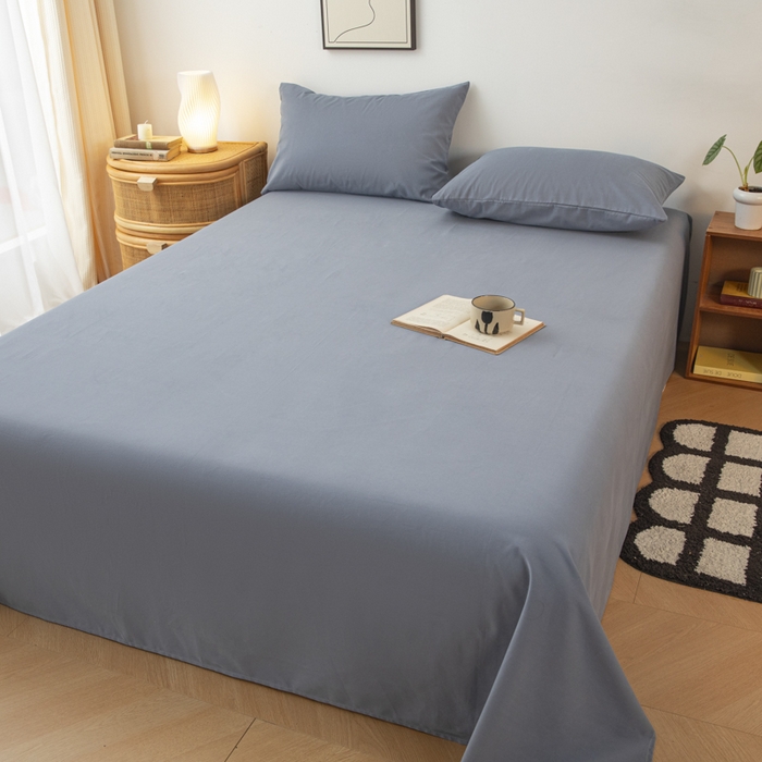 91家纺网 家纺一手货源 找家纺 寐眠 2024新款全棉磨毛床单枕套 蓝灰色