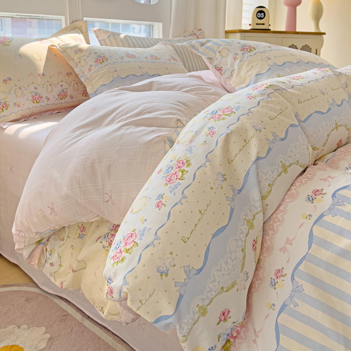 91家纺网 家纺一手货源 找家纺 暖芯优选 2025直播爆款全棉ins印花四件套纯棉床单床笠学生三件套9月上新 时光漫旅