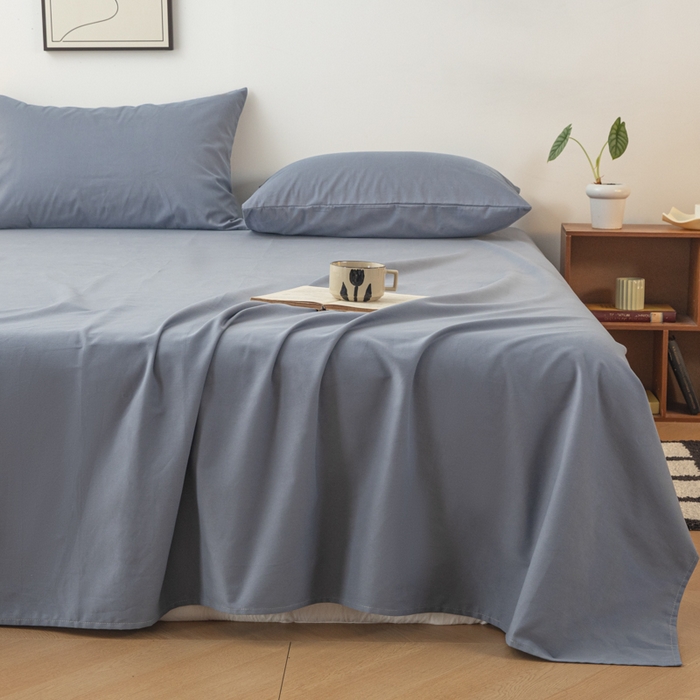 91家纺网 家纺一手货源 找家纺 寐眠 2024新款全棉磨毛床单枕套 蓝灰色
