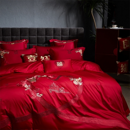 91家纺网 家纺一手货源 找家纺 （总）高大尚 2025新款长绒棉囍嫁系列四件套