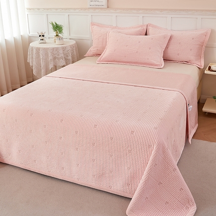 莎果 2024新款天丝绒刺绣款床盖三件套 樱桃-粉