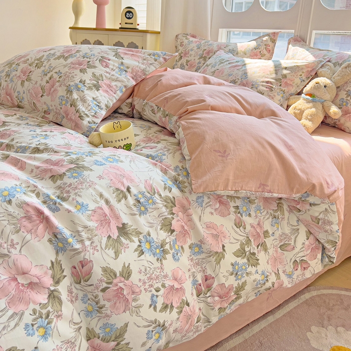 91家纺网 家纺一手货源 找家纺 暖芯优选 2025直播爆款全棉ins印花四件套纯棉床单床笠学生三件套9月上新 花暖香风