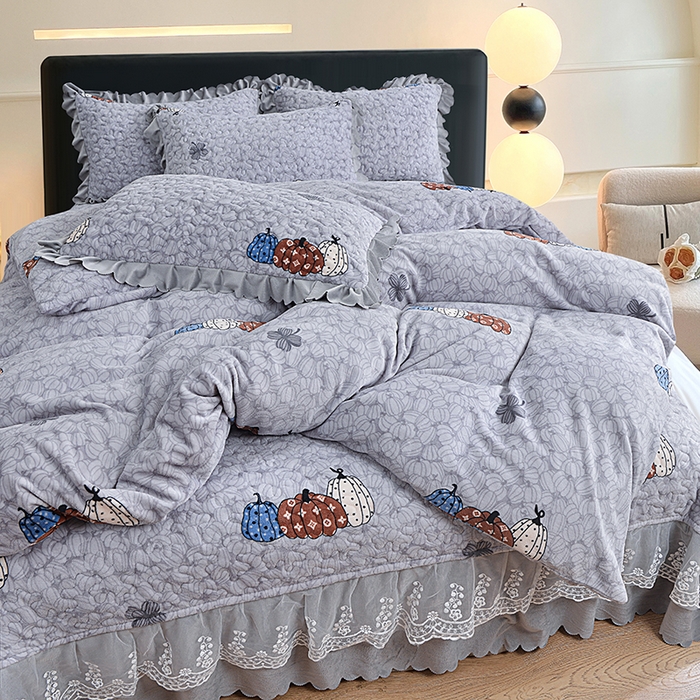 91家纺网 家纺一手货源 找家纺 2024新款亲肤牛奶绒夹棉床盖四件套 卓然