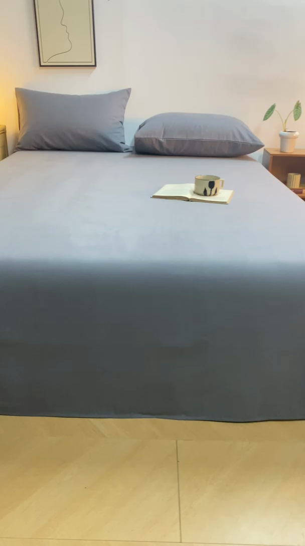 91家纺网 家纺一手货源 找家纺 寐眠 2024新款全棉磨毛床单枕套 蓝灰色