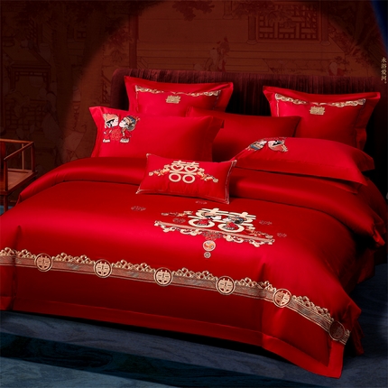 91家纺网 家纺一手货源 找家纺 （总）高大尚 2025新款长绒棉囍嫁系列四件套
