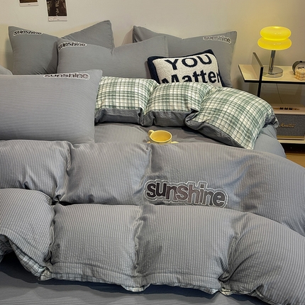 眠帛家居 2024新款水洗棉磨毛提花刺绣四件套阳光系列 阳光-雾灰